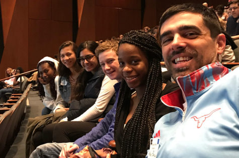 Sponsor and Junior Principal, Mario Pupillo poses with five students at a Gateway to Change conference. Over 80 students from across the Metropolitan area attend each conference and six of those 80 were chosen from West. “I like knowing what’s going on in our community and knowing how everybody is in contrast to each other and how we’re alike and different. It’s something I’ve never really seen before. [The conferences] opened my eyes,” freshman Connor Gusky said. 