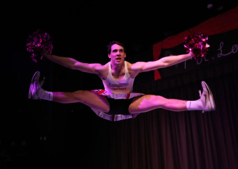 Decked out in Longhorn Cheer gear with pom-poms in hand, senior Jackson Barnhart perfects a toe touch. Barnhart was chosen as one of the judges top five competitors. [I was] very surprised because I wasnt trying to win. I was doing [Mr. Longhorn] to just have a good time with my bros and embarrass myself for charity, Barnhart said.