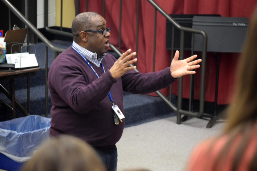 Directing the girls Chamber Choir through their daily vocal warm ups, choir director Eric Anthony prepares the students for the day’s rehearsal. Anthony has been teaching in the music department since 2006. “I’m thankful that I’m ending my career in a school that I really like a lot,” Anthony said. “I was blessed to come to this place and am blessed to be finishing my career in a place that I feel safe and the kids feel safe. We don’t have to be the best athletes, we don’t have to be the best musicians, but we put out a good product and we’re happy with it. We know who we are.”