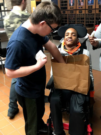 Students in Jessica Bowman’s class first hour class help to package, count and organize baby care supplies, courtesy of students and staff. “Instead of just one Day of Service, it should be more of a theme for us,” Testing Coordinator and community outreach liaison Stephanie Hornsby said. 