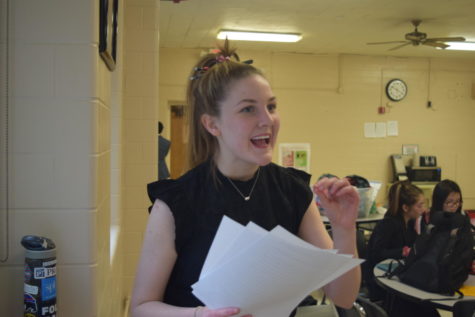 Preparing for her first districts round, sophomore Kathryn McAuliffe debates how we should handle the global drug crisis, between the criminal justice system and public health system. McAuliffe competed in MSHAA state districts in Lincoln-Douglas debate, which surrounds philosophical values in the context of topics provided. “I aimed to stay involved and educate others on politics through speeches and competitions,” McAuliffe said. “I was reading my case out loud to make sure it sounded smooth and I was well-articulated.”