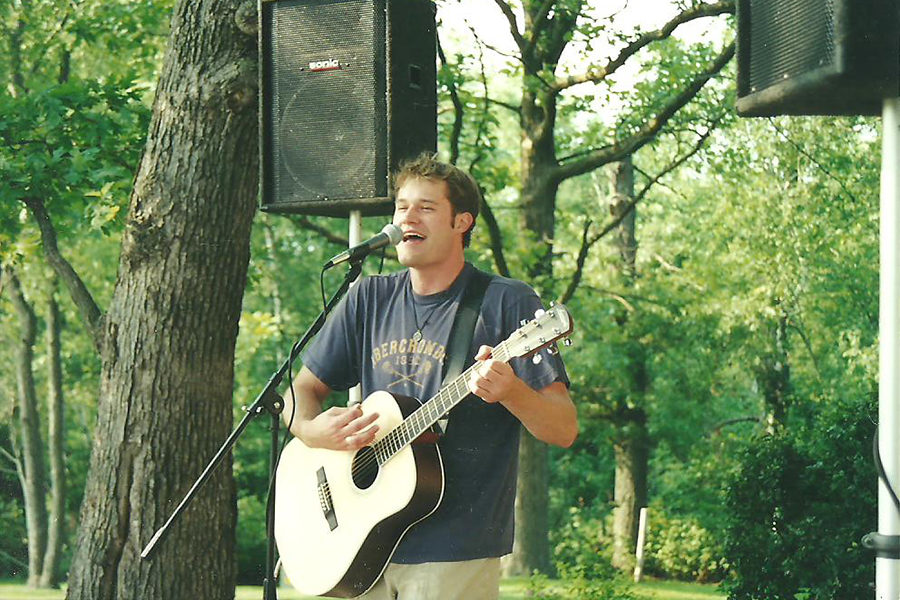 History teacher Aaron Bashirian plays a gig at a local fair in his hometown of Elroy, Wis. July 1998. “I would say [my music] is pop-y,” Bashirian said. “It’s a happy-go-lucky sort of pop. There are some rock elements to it but it really is just feel good, fun music.”