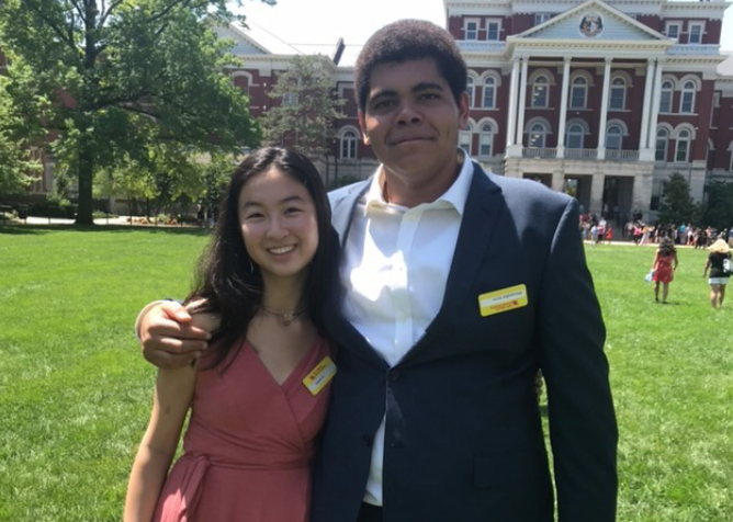 Junior Alexander Seyer poses next to Ladue High School junior Grace Hu. After the final ceremony, Seyer says he was getting phone numbers and pictures with other scholars so he could stay in touch with his new friends. “You shouldn’t be all too worried about getting outside of your comfort zone. That makes you grow as a person and lets you learn things about yourself that you didn’t know before,” Seyer said. 