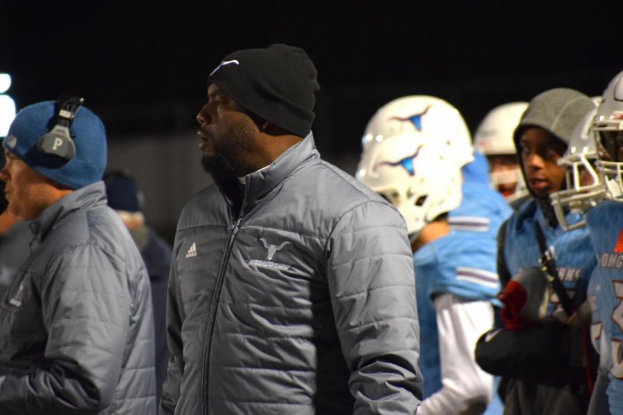 Leading the running backs, coach Melvin Bethany uses his own experience playing football to help Varsity football against Ladue High school. Bethany has been the running back coach for the last 11 years. “He does a great job teaching the game,” sophomore Tyree Simms said. “He really wants to help players get better and meet their goals.”