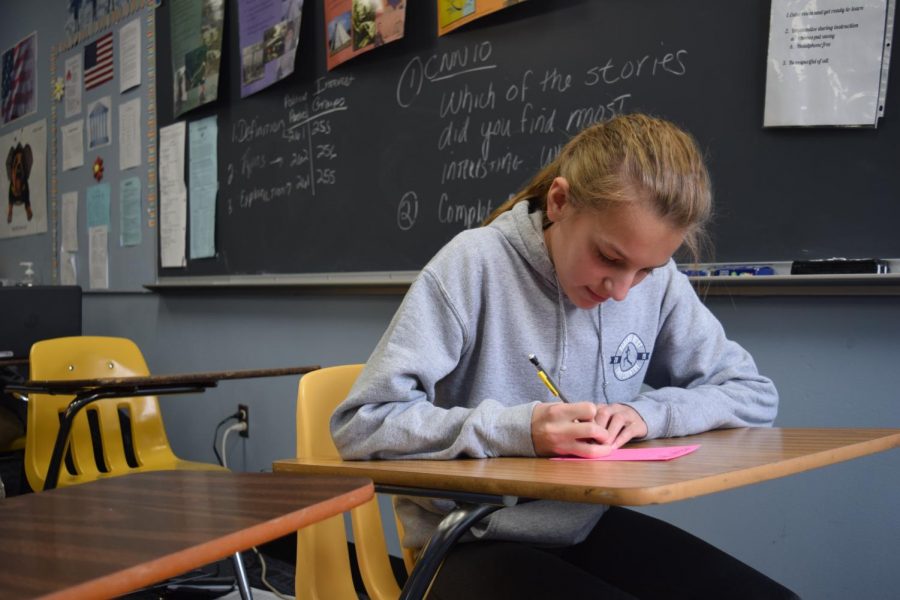 Writing a Teacher of the Year nomination note in World History teacher Amy Thornhill’s class, sophomore Kate Yates gets the opportunity to thank her teacher of choice, as well as possibly nominate them as Teacher of the Year. “[Teachers] spend so much time and effort to teach us and make sure we understand the content. We need a way to appreciate them so they know we are thankful for everything they do for us,” Yates said. “We should [have a say] because we spend the most time with [teachers]. We are the ones in their classes all day.”