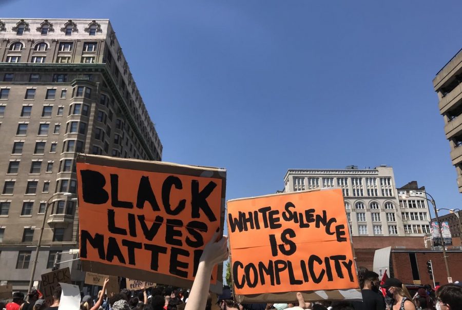 Protesters gather for a march in downtown St. Louis in support of the Black Lives Matter movement. 