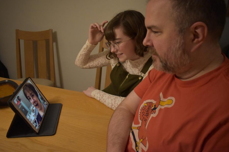 FaceTiming her grandma who lives in Las Vegas, senior Eva Phillips and her father celebrate Thanksgiving virtually on Nov. 26. Normally, Phillips and her family would have the annual feast with extended family; but, due to the pandemic this year, they decided to stay home and celebrate over the internet. “It was calm. I liked the quiet of it,” Phillips said. “I almost liked it more than doing a huge Thanksgiving. I dont know if Id call it the full Thanksgiving experience, but I still enjoyed it.”