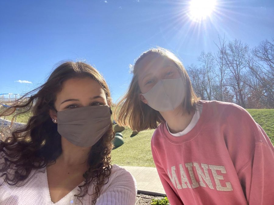 Freshmen Katie Wallace and Cora Tiemeier spend a windy day outside at O’Day Park in O'Fallon, Mo. Nov. 15. Wallace has been spending time with her friends outside and masked, finding new activities and rediscovering old ones. “When I went to have a picnic with my friend, we went on the playground too, even though we're in high school. Just think outside of the box,” Wallace said.