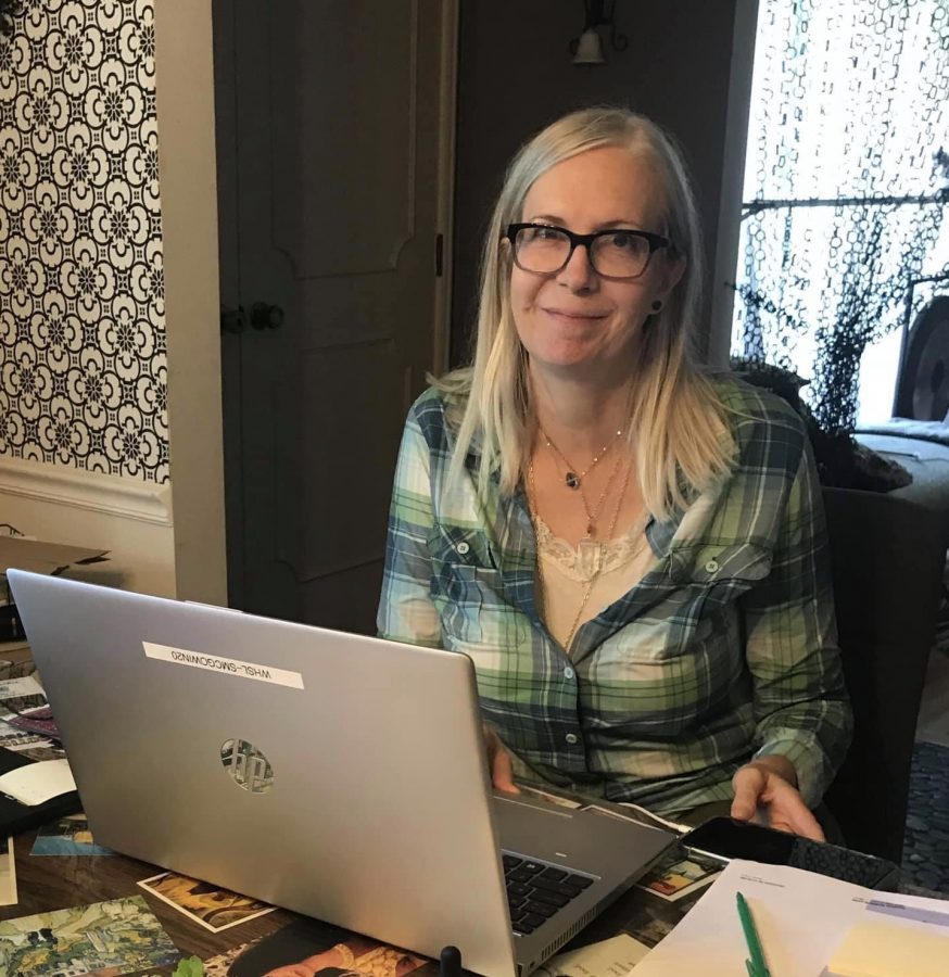 Sitting in her at-home office, Spanish teacher Sonya McGowin prepares to converse with her students. After teaching middle school students for 13 years, McGowin adjusted to teaching at a higher level. “It doesn't feel that different, except for the difference of virtual learning,” McGowin said. “High school students are more focused, [and] the course is more challenging.” 