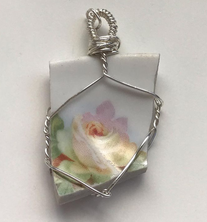 Will Be For Sale - Porcelain Wire Wrapped Necklace.