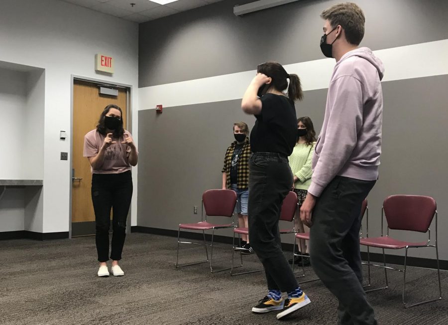 Acting in a scene together, alumni Carson Lolley and Charlie Foy lead the show for Missouri State Improv. Lolley joined fall 2019, and helped recruit Foy who joined fall 2020. “Over the summer, I saw Carson post about it and I had reached out to a few other members of the team about joining,” Foy said. “You don’t really understand how refreshing it is to know someone on the team you want to be a part of, and she really made the team way more welcoming for me.” 