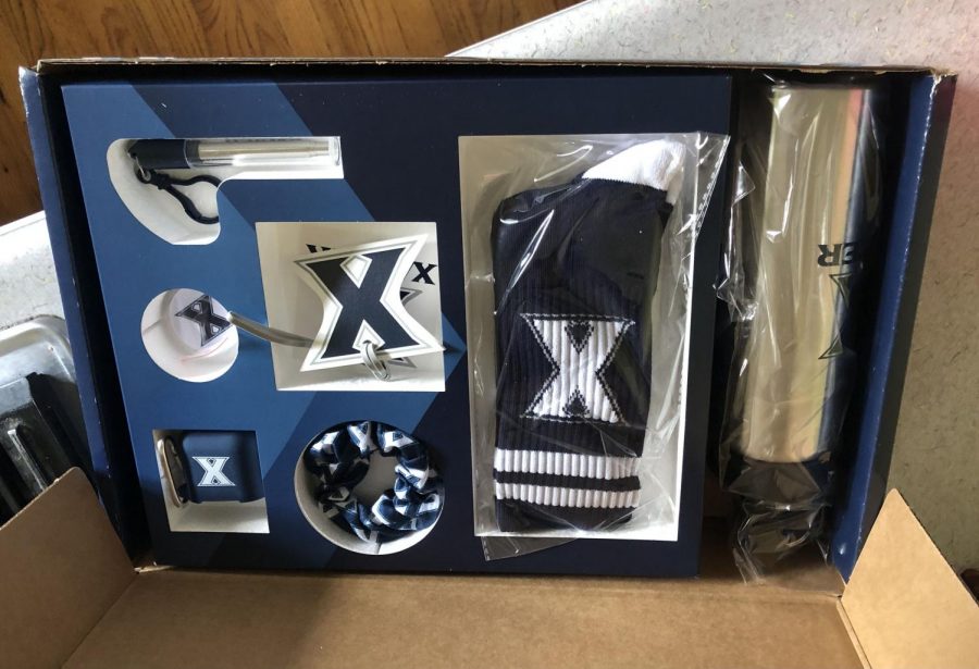 College swag from Xavier University.