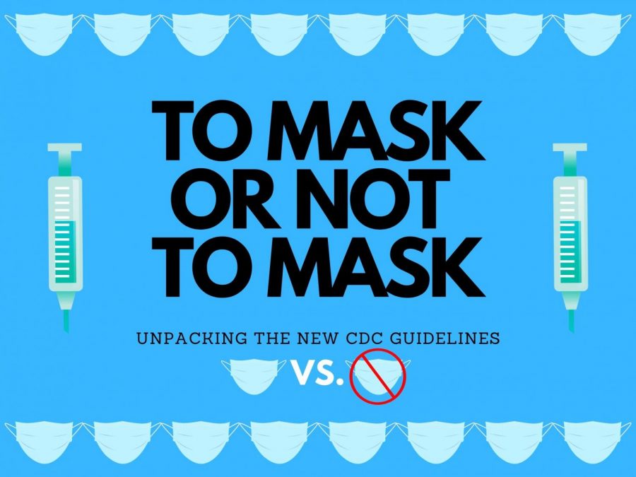 Photo illustration depicting new mask guidelines and the uncertainty they pose.