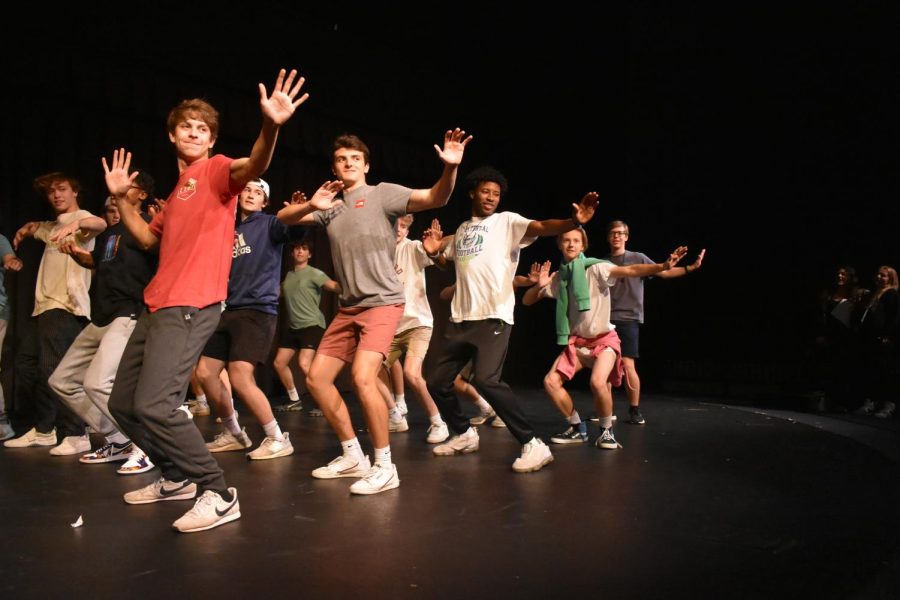 Seniors Alex Spangler, Joseph Grove and Tre Bell practice their choreography for Mr. Longhorn Friday, Nov. 19. Senior boys competed for the title of Mr. Longhorn in a beauty-pageant style competition which included learning choreography for dance numbers. “Being a part of Mr. Longhorn was a fun experience. [I] was able to hang out with all the guys and learn the dance, which was fun. At first, we sucked at the dance, we were terrible, but by the end we finally got it,” Grove said.