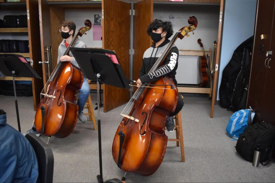After the winter concert for orchestra in high school, junior Anushka Dharmasanam learns a new piece, Movements III and IV of Britten’s Simple Symphony. Dharmasanam played the double bass for Missouri All-State Orchestra. “I was screaming [when I learned that I made it], and I was at my uncle’s house so we all hugged and celebrated,” Dharmasanam said.