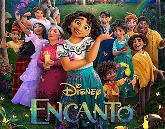 The featured poster for Disneys Encanto featuring Mirabel Madrigal and her family.
