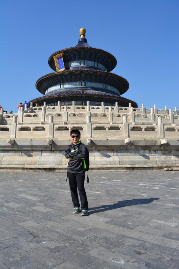 Senior Wilson Gao poses for a photo as a fifth grader in front of the Temple of Heaven, in Beijing China. 