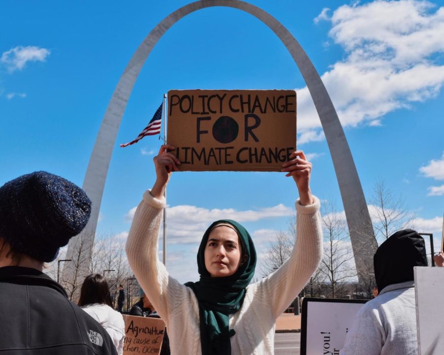 Alumna Ulaa Kuziez protests at the 2019 St. Louis Youth Climate Strike US.