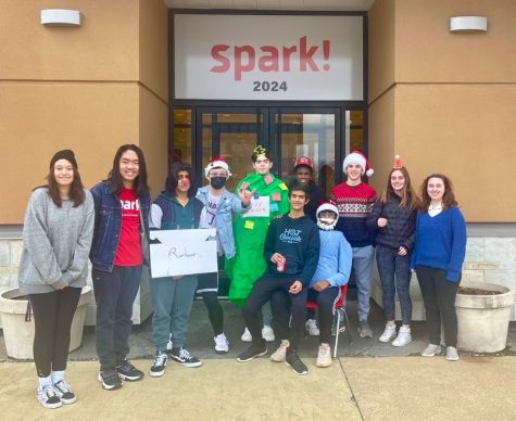 Spark! Engineering students celebrate the holidays outside the Spark! Incubator location at Chesterfield Mall.
