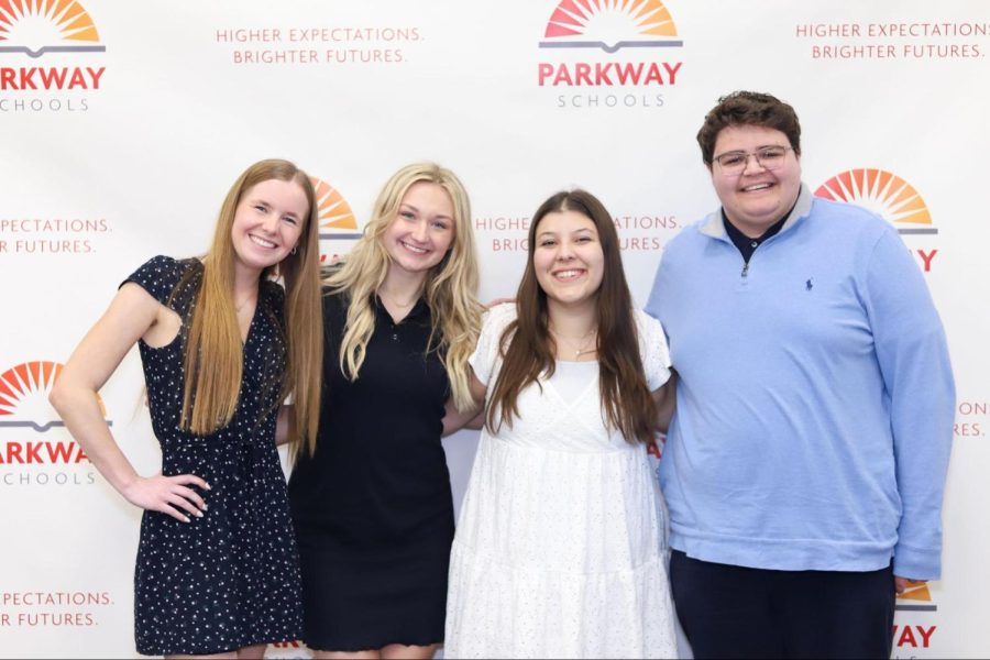 Seniors+Grace+Fotheringham%2C+Kelsea+Wilson%2C+Luisa+DAquino+Lazarini+and+Ibrahim+Hacking+pose+together+after+attending+Parkway%E2%80%99s+Educators%E2%80%99+Signing+Night.+Students+were+encouraged+to+invite+family%2C+friends+and+teachers+to+watch.+%E2%80%9CSigning+days+are+cute%2C+and+I+never+committed+to+a+sport%2C+so+I+never+really+thought+I+would+have+the+opportunity.+I%E2%80%99m+excited+that+I+%5Bgot%5D+to+be+a+part+of+a+signing+day+for+education.+On+signing+night%2C+it+was+wholesome+to+see+everyone%E2%80%99s+future+plans+and+invite+my+family+and+teachers.+It+made+me+realize+how+important+teaching+is+and+how+we+need+more+teachers%2C%E2%80%9D+Wilson+said.