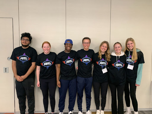 Empowered and ready to equip peers with tools to make healthy choices, juniors Krish Bhagat, Kylie Secrest and Andre Neal, and sophomores Jacob Burch, Sienna Lorenz, Maddy Tarter and McKinlay Loveless, pose for a picture after training at Parkways Welcome Center. Attendees are PATH (Parkway Peers Advocating for Total Health) heroes who received half a day of training for NOW n L8R, a program conducted by high school students to teach eighth-grade students the value of making healthy decisions. “During training, we sign a Code of Conduct and serve as role models among our peers, for younger students and in the community. We learn to teach the eighth graders to avoid harmful substances and make good decisions throughout their high school career,” Burch said.