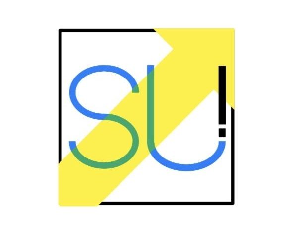 Logo for speakUP! features a box with the letters SU in blue and a yellow diagonal arrow pointing towards the top right corner.