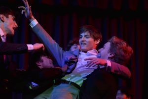 Triumphantly celebrating, senior Cameron Hickert is hefted into the air by fellow Mr. Longhorn contestants. Out of 15 contestants, Hickert took the first-place prize. “At the end of the day, I’m just glad I’m having fun with my friends,” Hickert said.