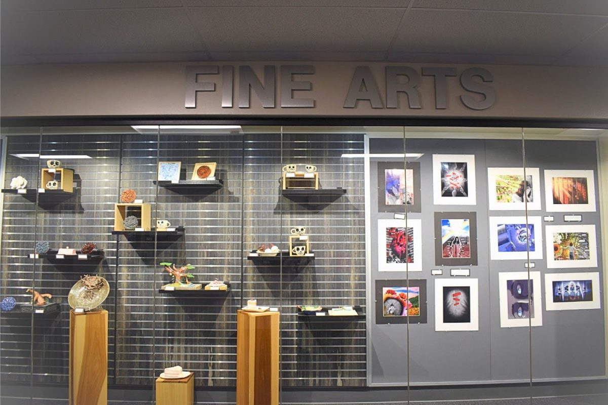 The front of the Fine Arts Wing at Parkway West, where art is displayed in a glass showcase.