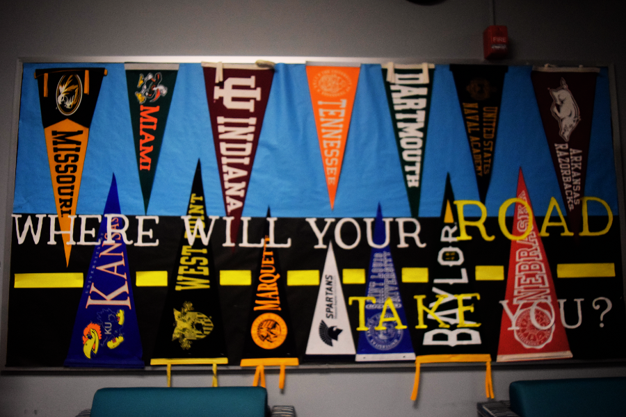 A board in the Parkway West counseling department displays pennants of selective universities. With a wide range of students interested in attending, it’s important that these schools have clear priorities when deciding who to admit. “[Washington University] had the major that I wanted, psychology, philosophy, neuroscience. That's a holistic study of the brain, and [WashU is] the only college in the world that offers that. That's the main reason I wanted to go; I got into that program,” senior Dima Layth said.