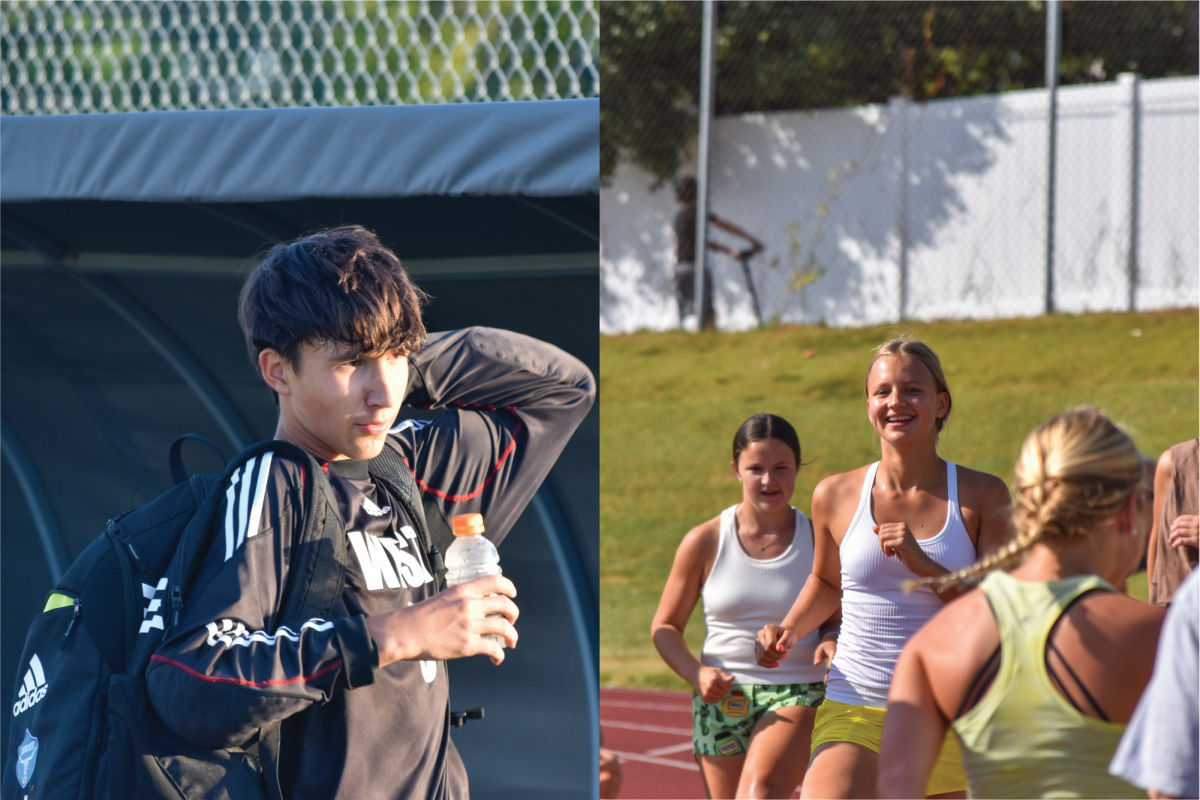 Sophomore Aleix Pi de Cabanyes Navarro (left) finishes up a soccer game while junior Ava Muench (right) warms up for cross country practice. The two came to Parkway West High School as exchange students for the 2025-2026 school year. “The goal for the [exchange] program is to provide opportunities for both Parkway students and our international exchange students to learn about other cultures, build connections and become confident, capable, curious and caring — Parkway’s Four C’s — in the process,” Exchange Program Lead Lauren Farrelly said.