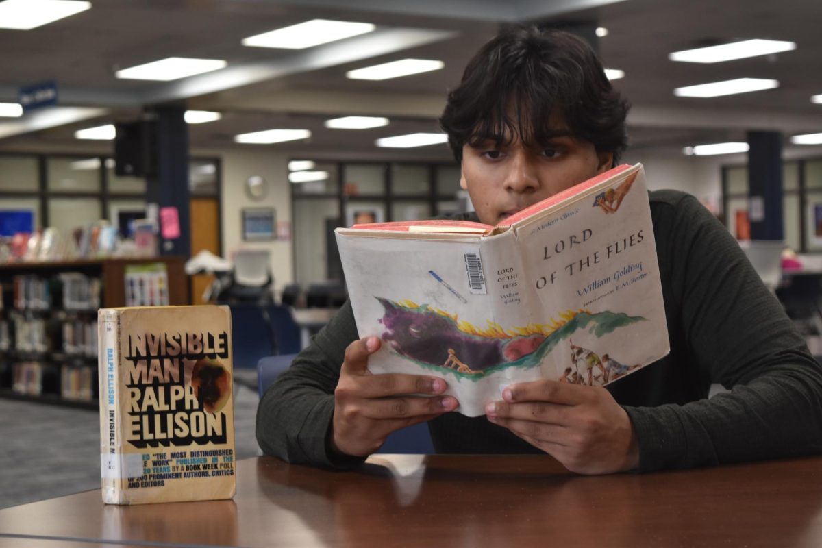 Sophomore Rishi Pididki reads Ralph Ellison’s “Lord of the Flies” with intent. Pidikiti read the book in his Honors English 2 Class. “I really enjoyed reading this book. It taught me a lot of valuable lessons,” Pidikiti said.