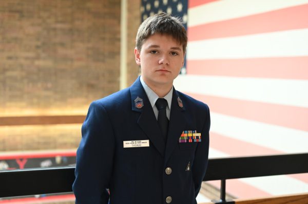 Dressed in the traditional uniform of the US Air Force, sophomore Eric Thomas stands in front of the US flag. Thomas joined Civil Air Patrol on Jan. 14, 2024, and has since risen rapidly through the ranks. He is currently at the position of Chief Master Sergeant. “Not everybody gets a chance to wear a uniform as prestigious as [the] United States Air Forces[‘]. Having the ability to wear it is truly an honor, [because] it lets me represent some of the core values that I am required to uphold while in the program," Thomas said.